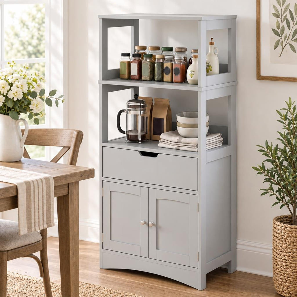 Airfind Bathroom Storage Cabinet with Open Shelves and Drawer, 110 lbs Capacity, Engineered Wood Frame, 24in x 13in x 48in Footprint, Grey