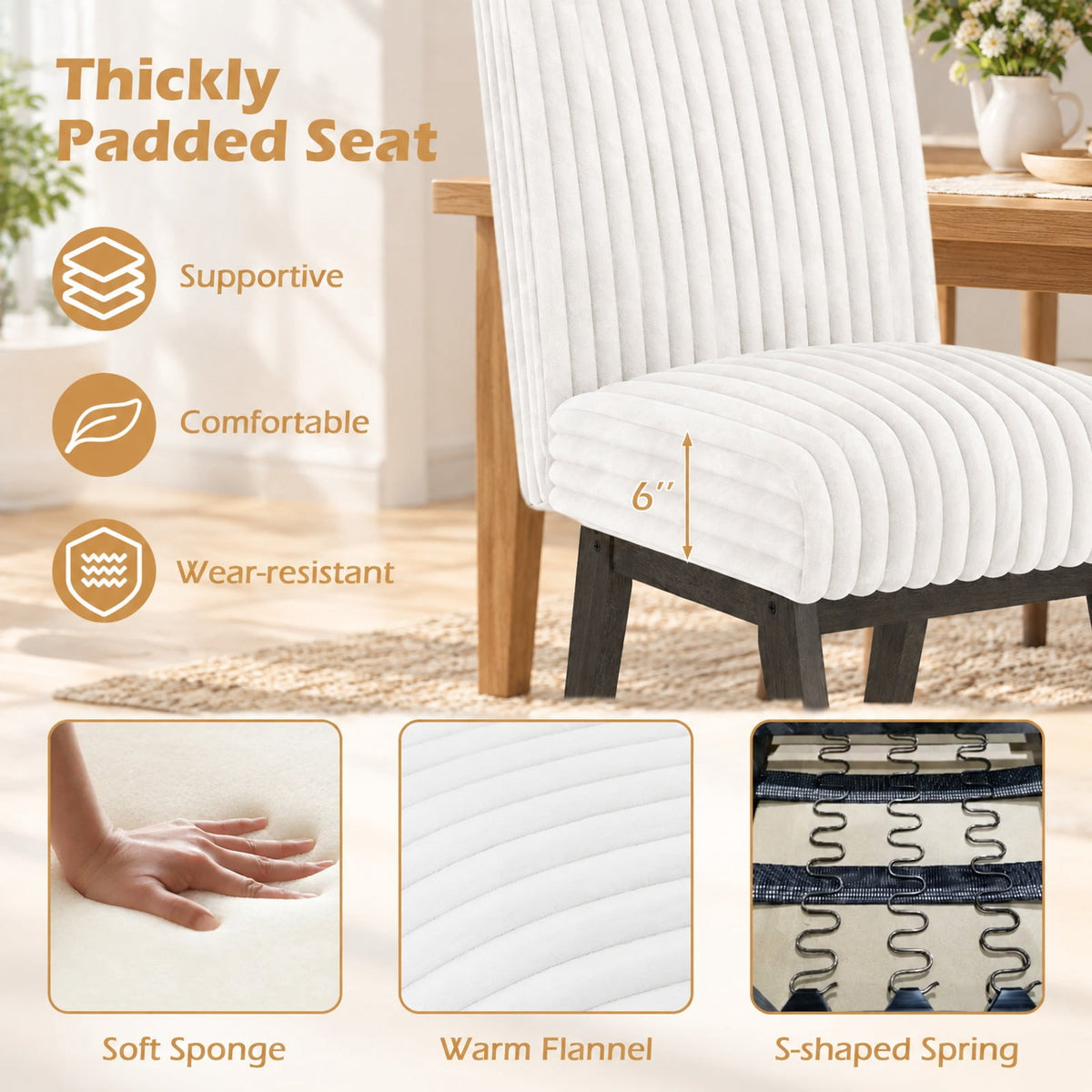 Airfind Dining Chairs Set of 2 Fabric Upholstered Kitchen Chairs with Padded Seatand Rubber Wood Legs-Gray and White, 400 lbs Capacity, Gray