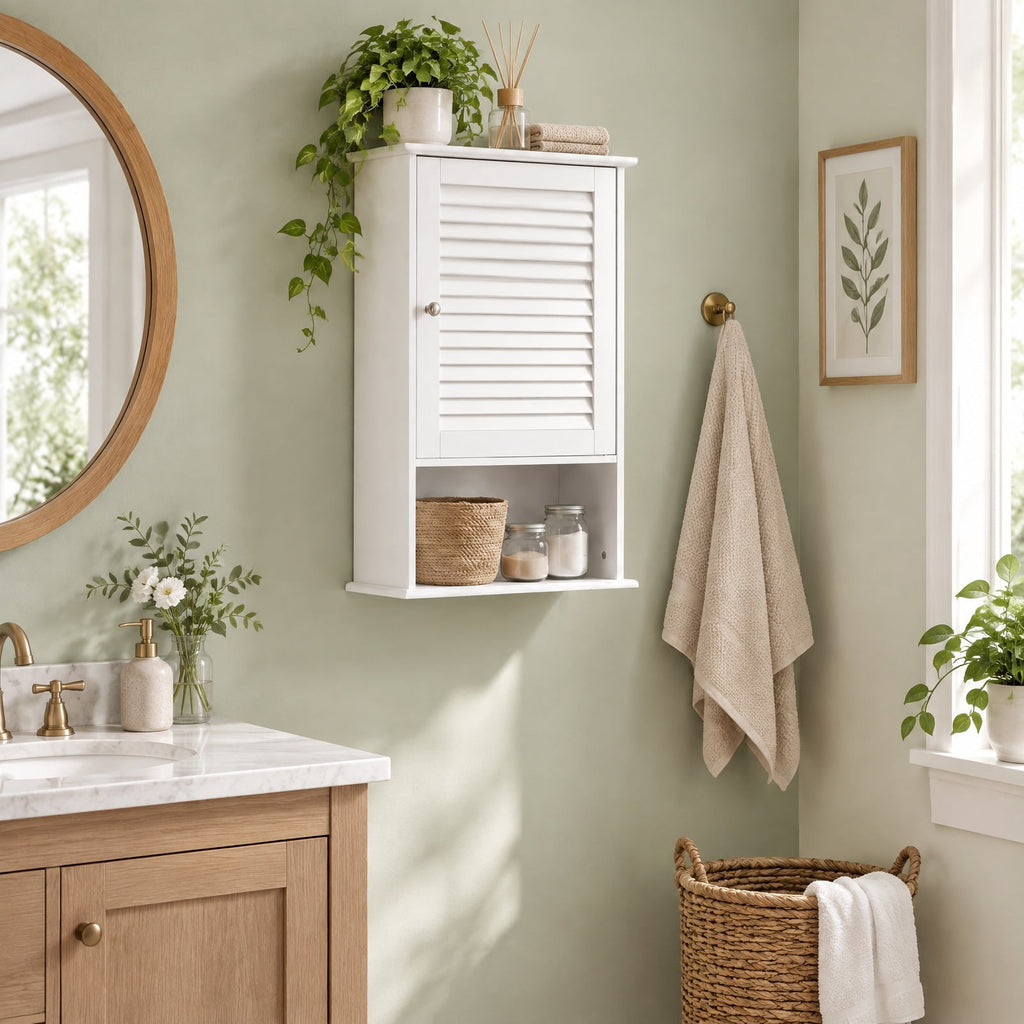 Airfind 27.5 Inch H Wall Hanging Bathroom Storage Cabinet, 46 lbs Capacity, Engineered Wood Frame, 16.5 Inch x 6.5 Inch x 27.5 Inch Footprint, White