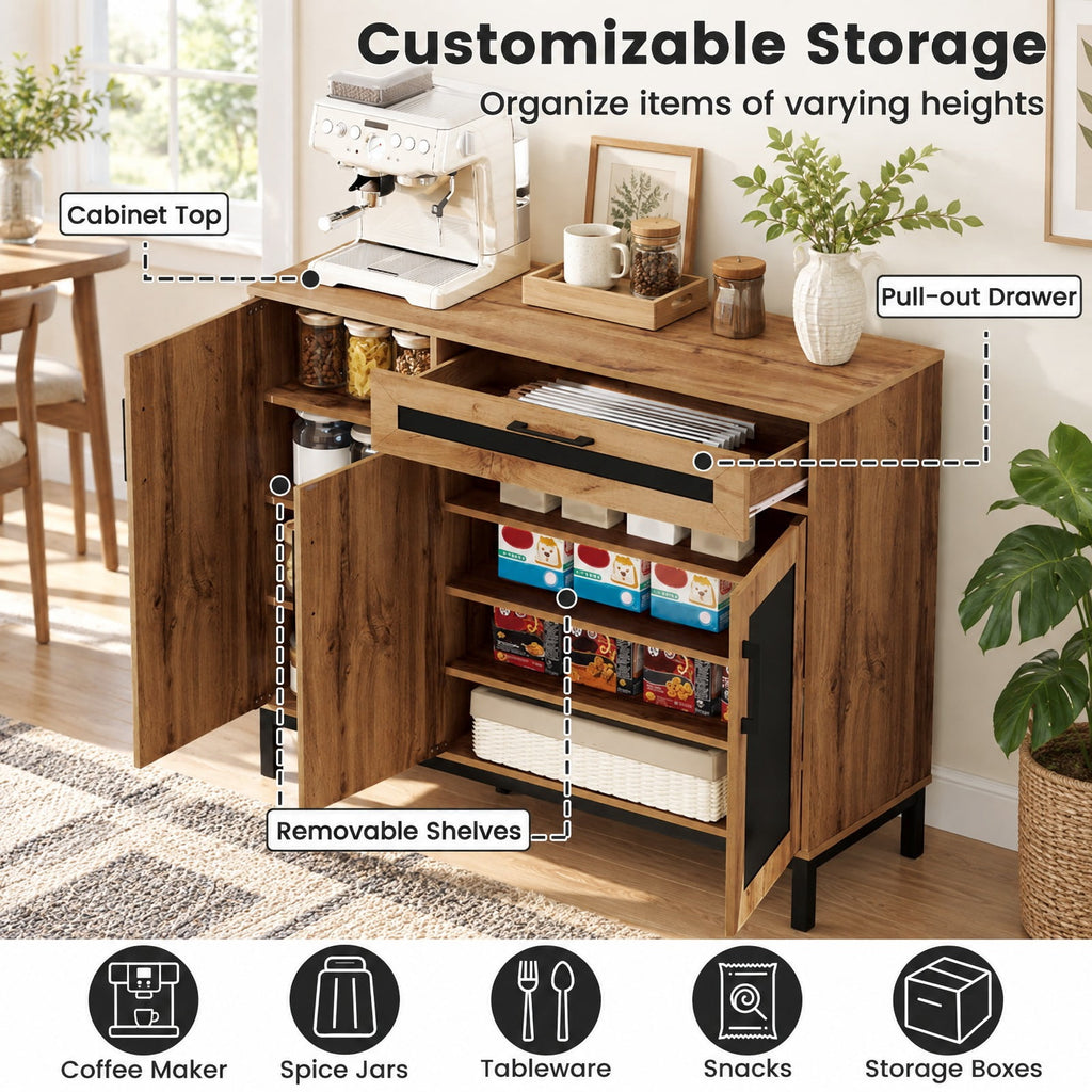 Airfind 48 Inch Sideboard Buffet Cabinet with Drawer and Metal Legs, 88 lbs Capacity, Engineered Wood MDF Frame, 48 Inch x 16 Inch x 37.5 Inch Footprint
