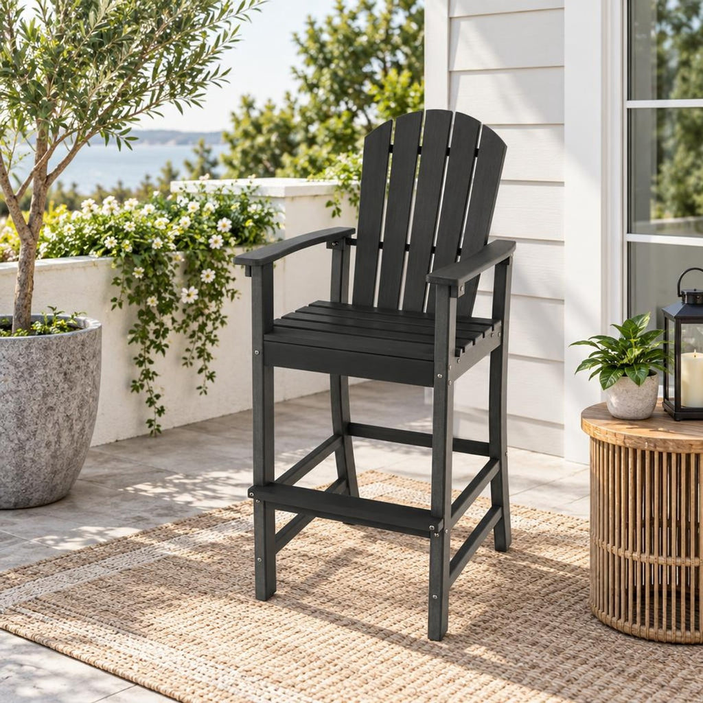 Airfind 30 Inches Counter Height Outdoor HDPE Bar Stool with Armrests and Footrest, 360 lbs Capacity, HDPE Frame, Black