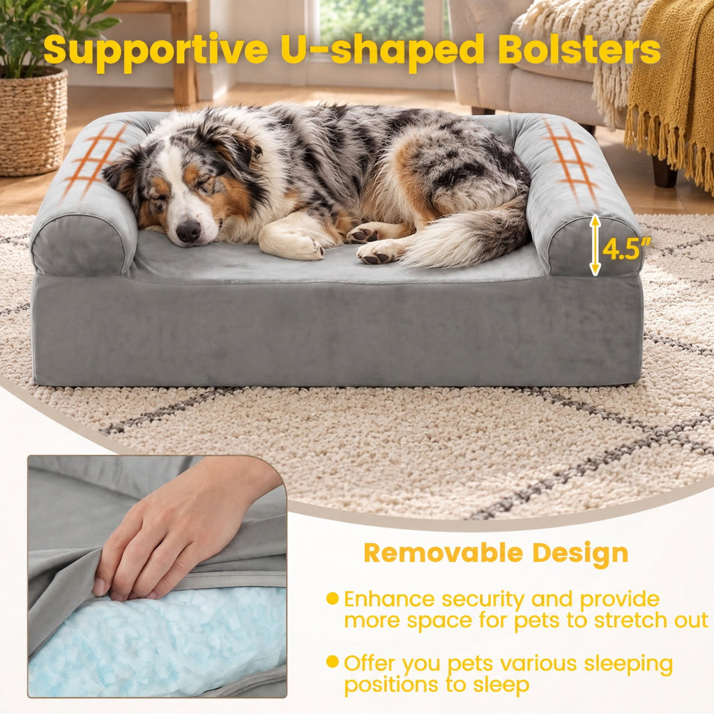 Airfind Cooling Gel Memory Foam Dog Bed for Medium Dogs with Washable Cover, Cooling Gel Memory Foam Silicone Polyester 25D Foam Frame, Light Gray