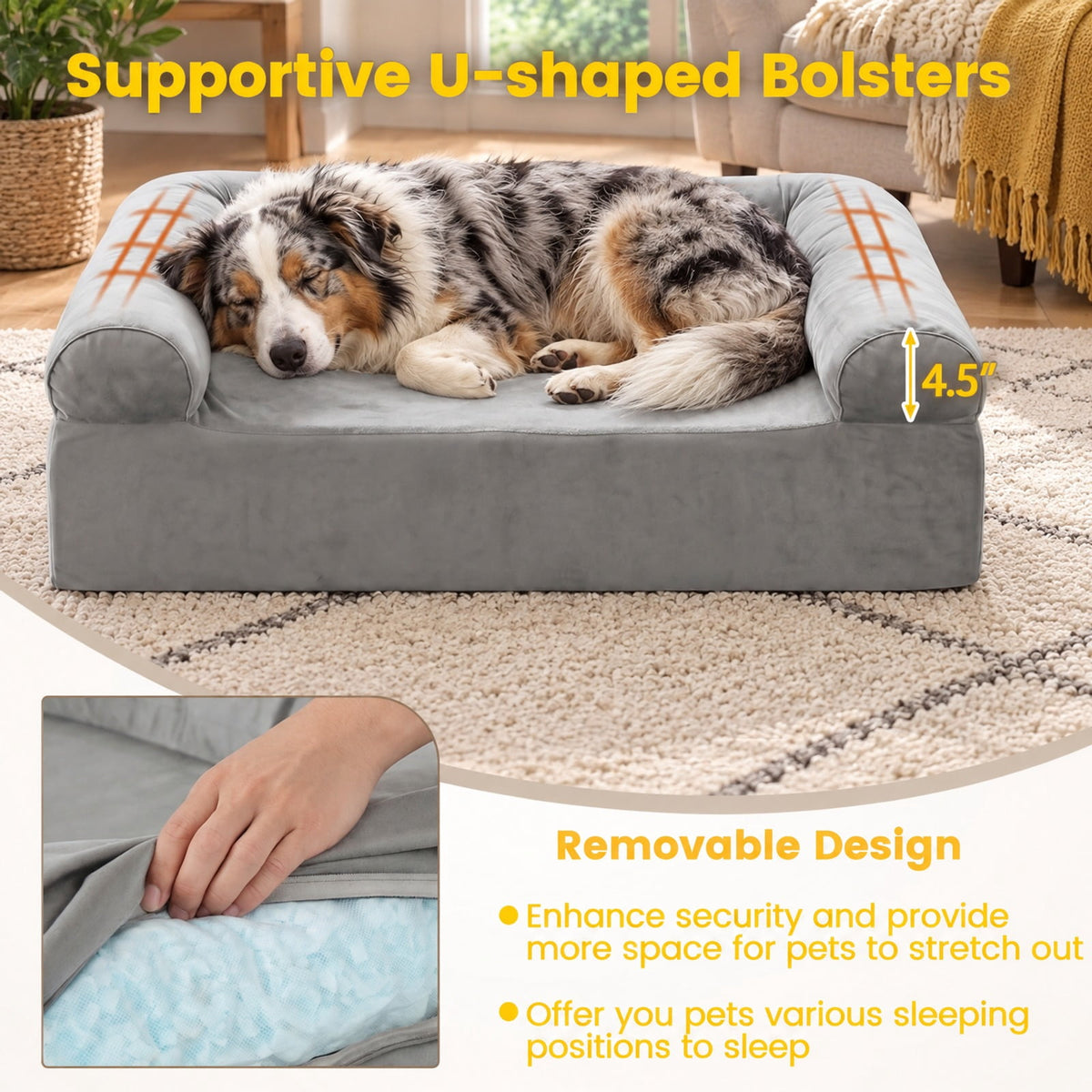 Airfind Cooling Gel Memory Foam Dog Bed for Medium Dogs with Washable Cover, Cooling Gel Memory Foam Silicone Polyester 25D Foam Frame, Light Gray