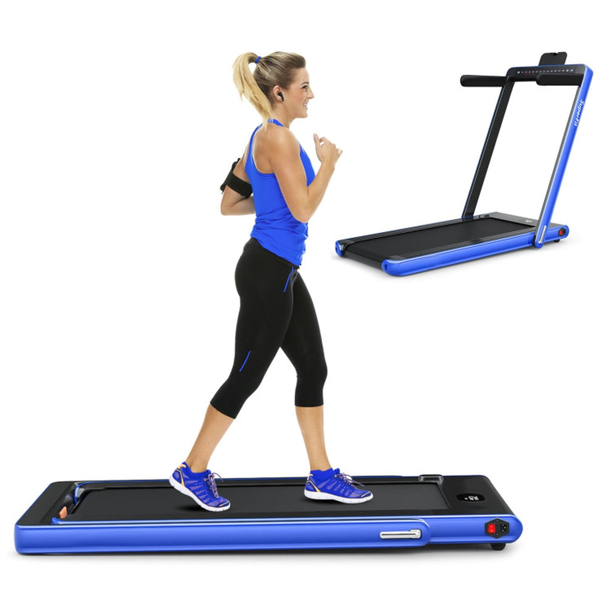 Airfind 2-in-1 Walk-to-Run Folding Treadmill Walking Treadmill for Home with Cushioned Deck Supports 265 lbs Compact Under Desk Design, Blue