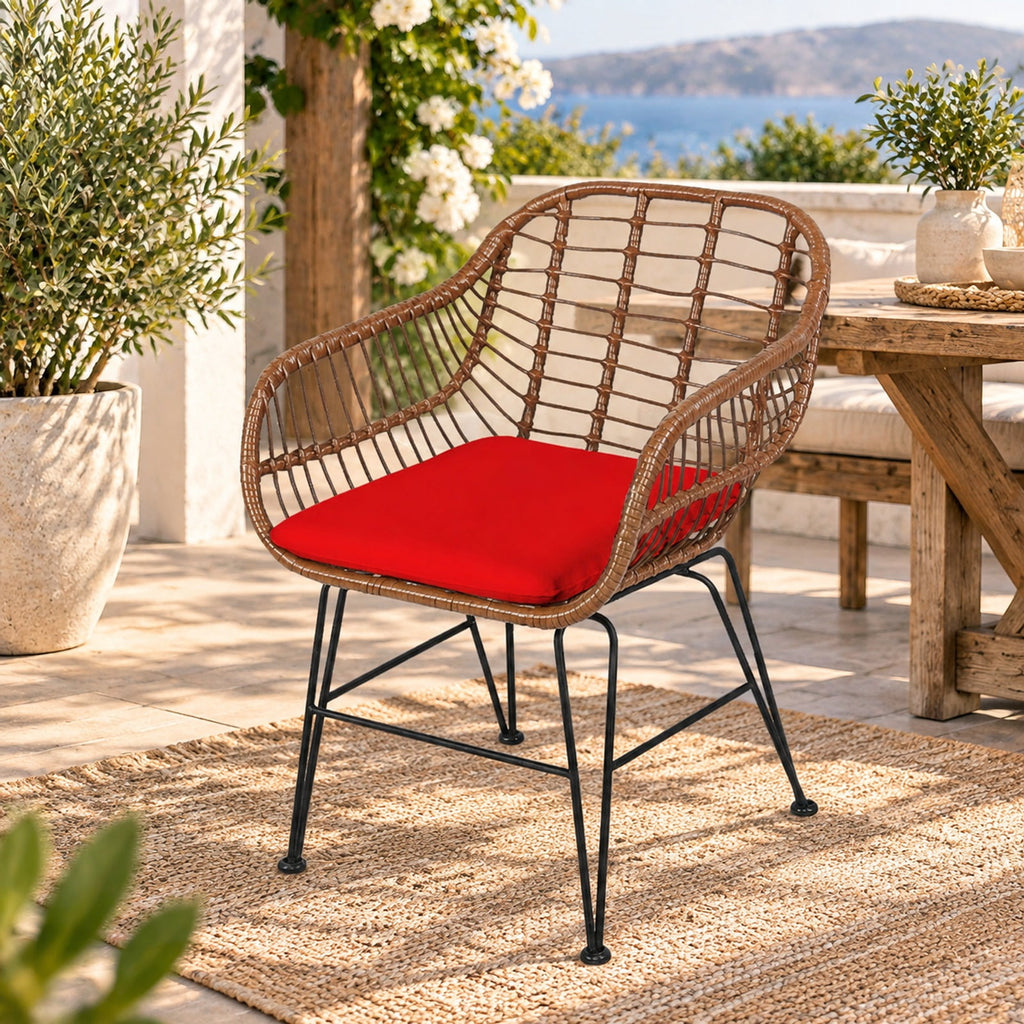 Airfind 3 Pieces Patio Rattan Bistro Set with Cushion, 170 lbs Capacity, Steel Rattan Sponge Polyester Frame, 22.5 Inch x 24 Inch x 31.5 Inch Footprint, Red