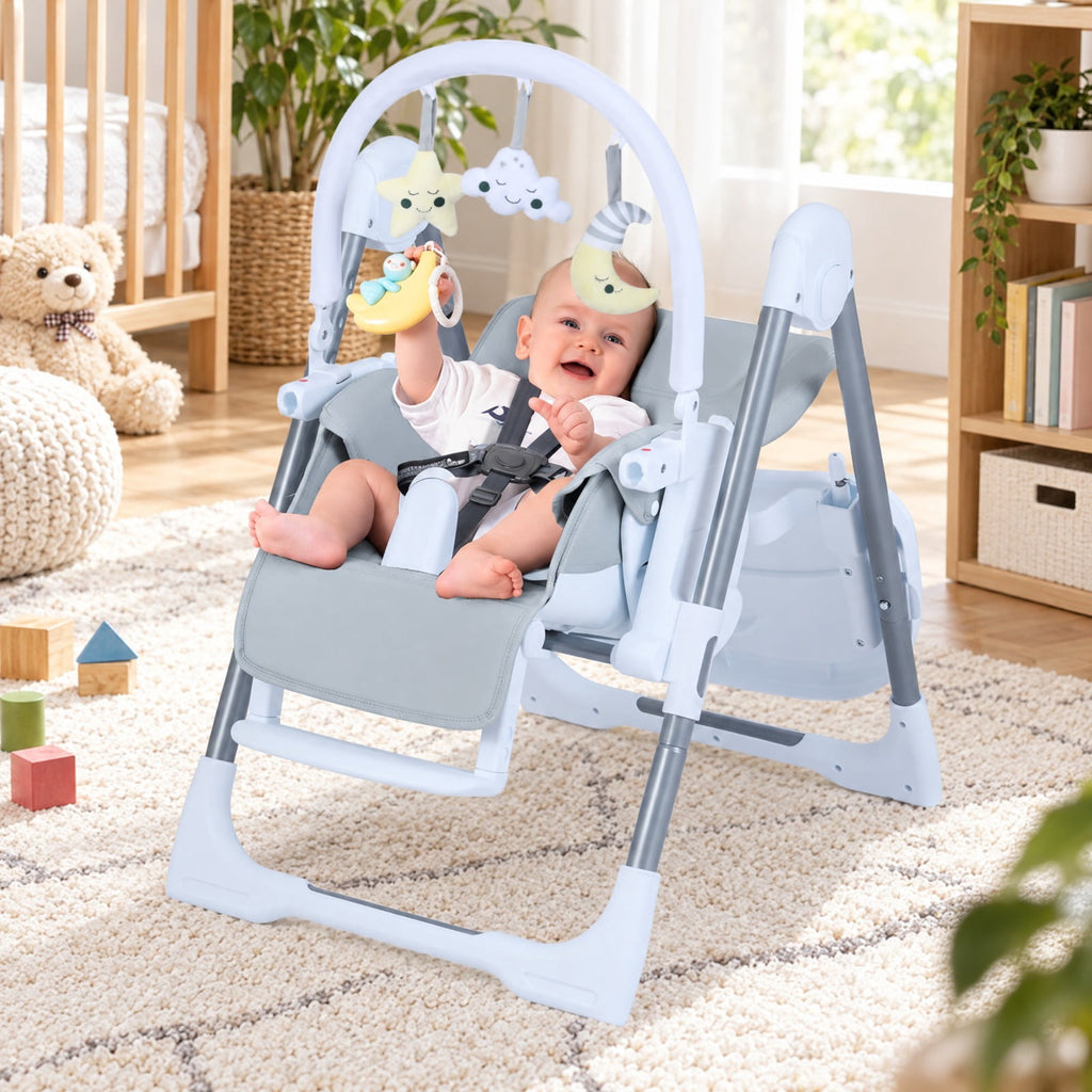 Airfind Foldable Baby High Chair with Adjustable Height and Relining Seat, 15 kg Capacity, Metal PP PU Frame, for 6-36 Months, Light Gray