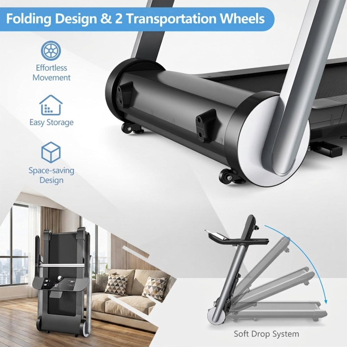 Airfind Walking Treadmill for Home with Adjustable Speed 0.6 to 8 MPH and Shock Absorption Belt and USB Port and Transport Wheels Folding Treadmill, Dark