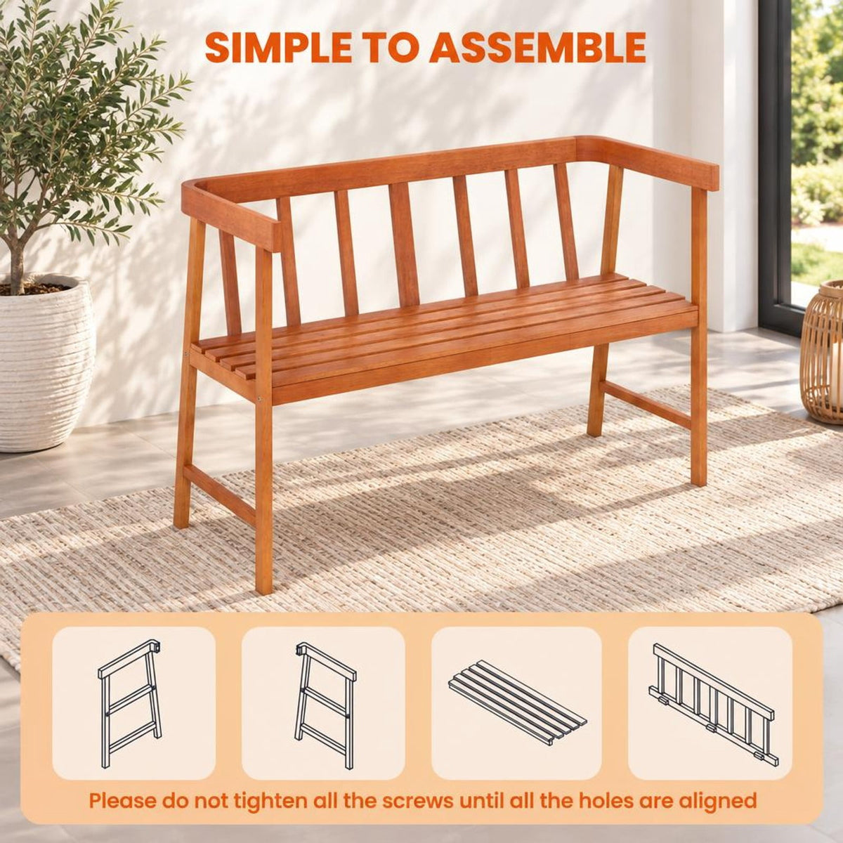 Airfind Outdoor Eucalyptus Wood Bench with Backrest and Armrests, 800 lbs Capacity, Eucalyptus wood Frame, Wood