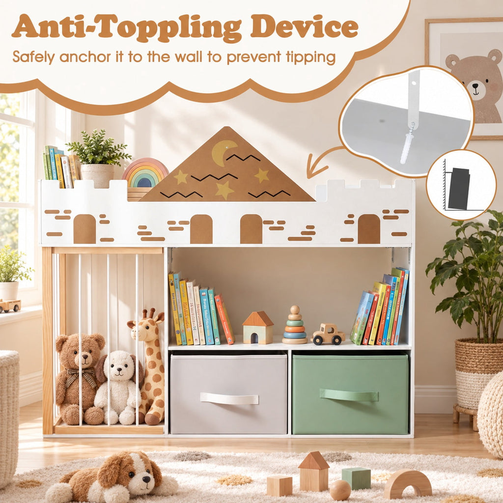 Airfind Toy Storage Organizer with Stuffed Animal Storage and Open Shelves, 35 lbs Capacity, Engineered Wood Pine Wood Cotton PP Frame, White