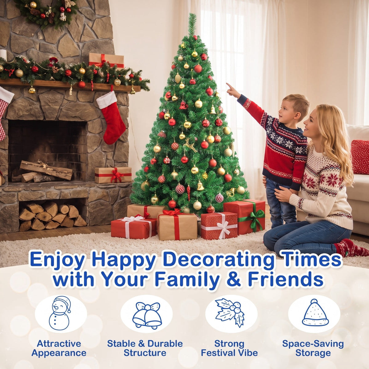 Airfind Artificial PVC Christmas Tree with Solid Metal Stand-7 ft, PVC Blade width: 2.4 Inch Frame, Green The material of stand: Metal