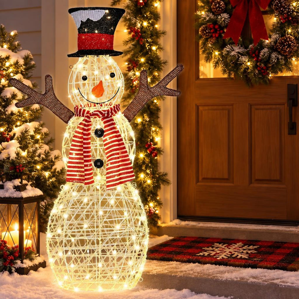 Airfind Indoor/Outdoor Christmas Lighted Snowman Decorations with Pre-Lit 80 Lights, Steel tinsel Frame