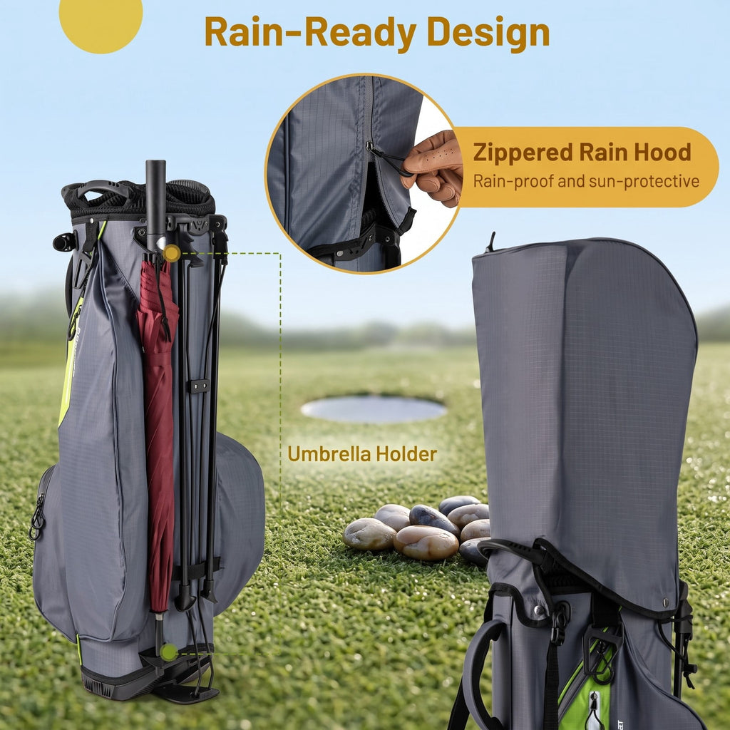 Airfind Golf Stand Bag Lightweight Golf Club Bag with 8-Way Top Dividers, 5 Zippered Pockets, Dual Shoulder Strap and Rain Hood for Men Women, Gray