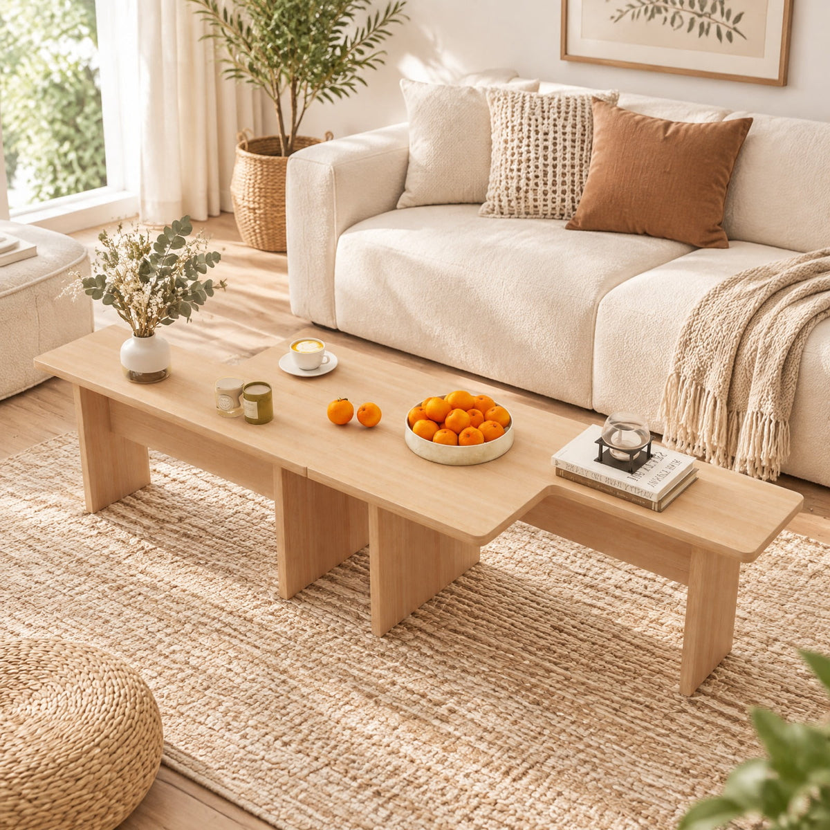 Airfind Modular Coffee Table Set of 2 L Shaped Center Tables for Small Space, 155 Lbs Capacity, Engineered Wood, 35.5 Inch X 20 Inch X 16.5 Inch, Oak