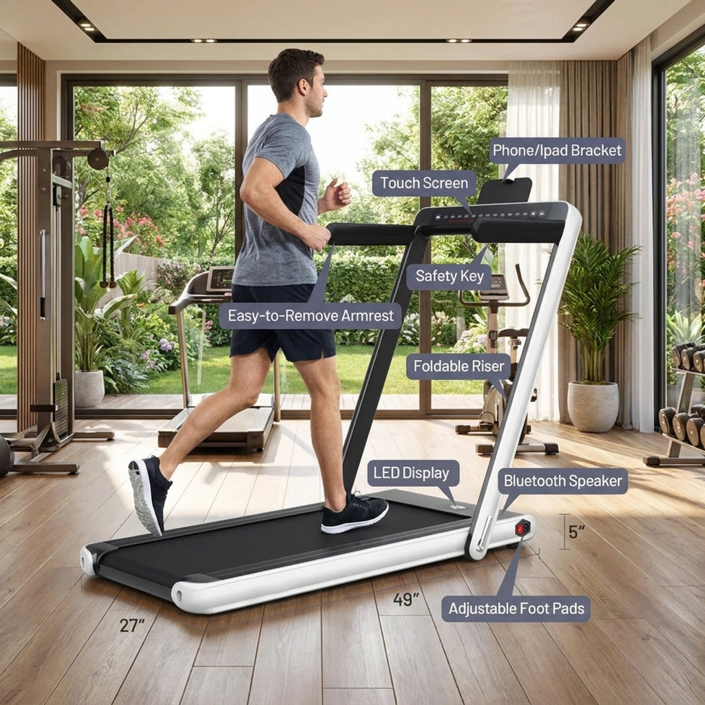 Airfind 2-in-1 Walk-to-Run Folding Treadmill Audio Console, White