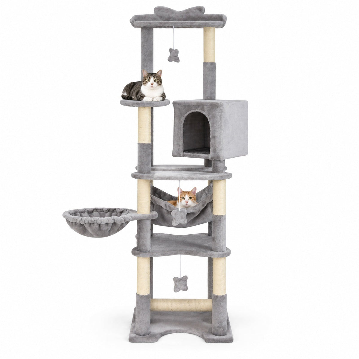 Airfind 69 Inch Multi-level Cat Tree with Top Perch and Cozy Condo, 11 lbs Capacity, Gray + Orange, Featuring large condo for peaceful rest