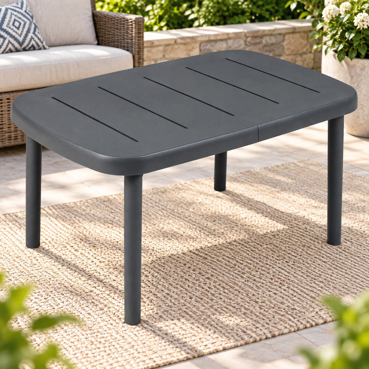 Airfind Rectangular Patio Storage Side Table with Aluminum Alloy Rods for Poolside, 110 lbs Capacity, ABS PP Aluminum Alloy Frame, Gray