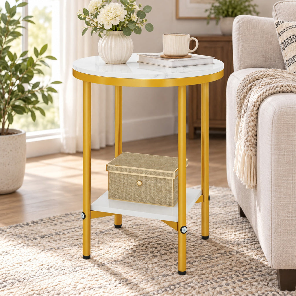 Airfind 2-Tier Round Coffee Table with Storage Shelf-2, 66 lbs Capacity, Engineered Wood Metal Frame, 16 x 16 x 20 Footprint, Coffee