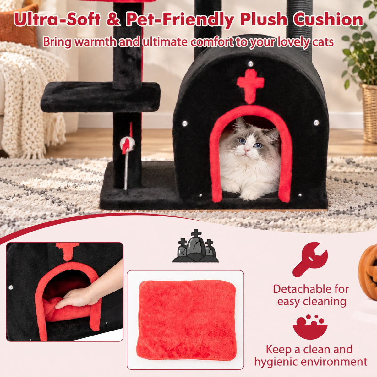 Airfind Gothic Cat Tree 53 Inch Tall Cat Tower with Cat Bed and Arch-Shaped Condo, 22 lbs Capacity, 23 x 19 x 53 Footprint, Black