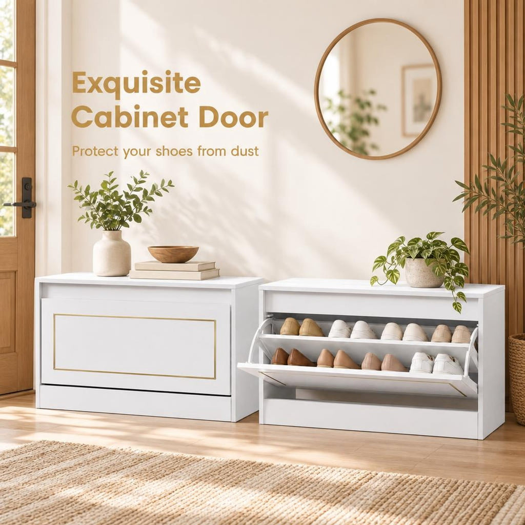 Airfind Narrow Shoe Cabinet with 1 Flip Drawer and Adjustable Shelf for Hallway, 132 lbs Capacity, PB Engineered Wood Frame, White