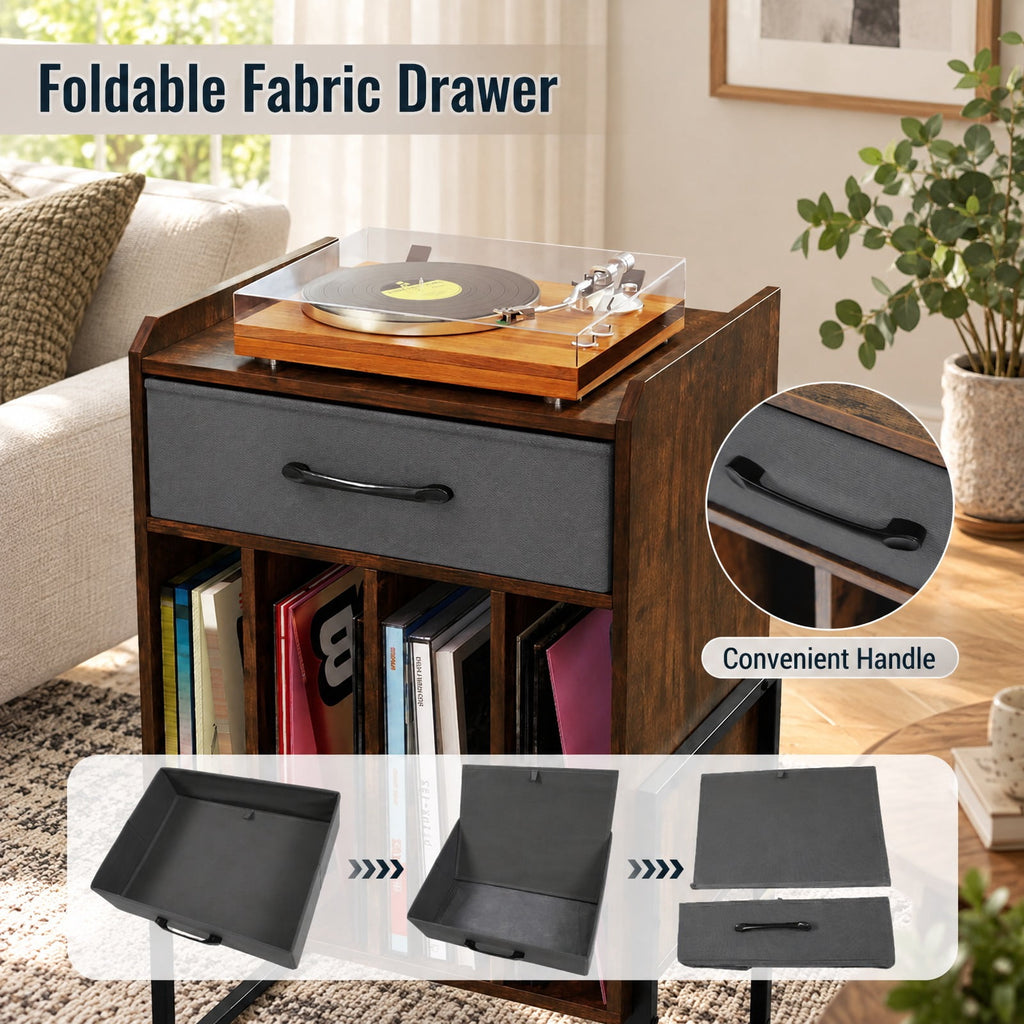 Airfind Record Player Stand with Drawer and Record Holder, 66 lbs Capacity, Engineered Wood MDF Metal Non-woven Fabric Frame, Brown