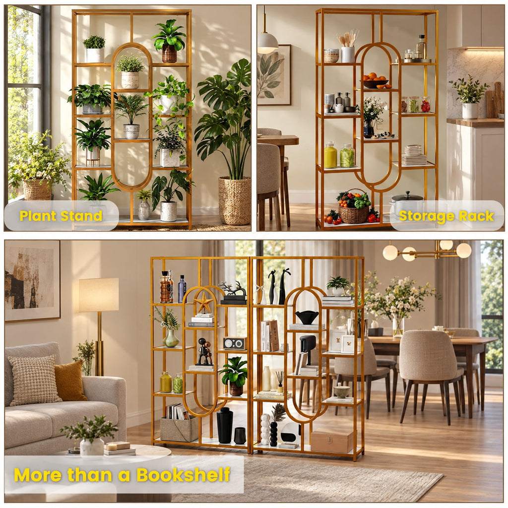 Airfind 5-Tier Tall Etagere Bookcase with Open Storage Shelves, 88 lbs Capacity, Metal Engineered Wood Frame, White