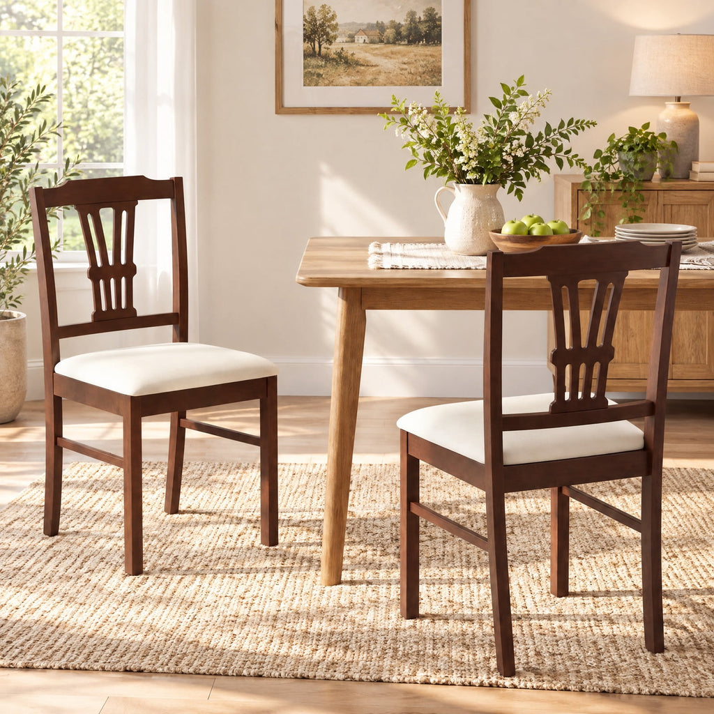 Airfind Wooden Dining Chairs Set of 2 Upholstered Kitchen Chairs with Solid Rubber Wood Frame, 330 lbs Capacity, 18.5 x 17 x 35 Footprint, Beige