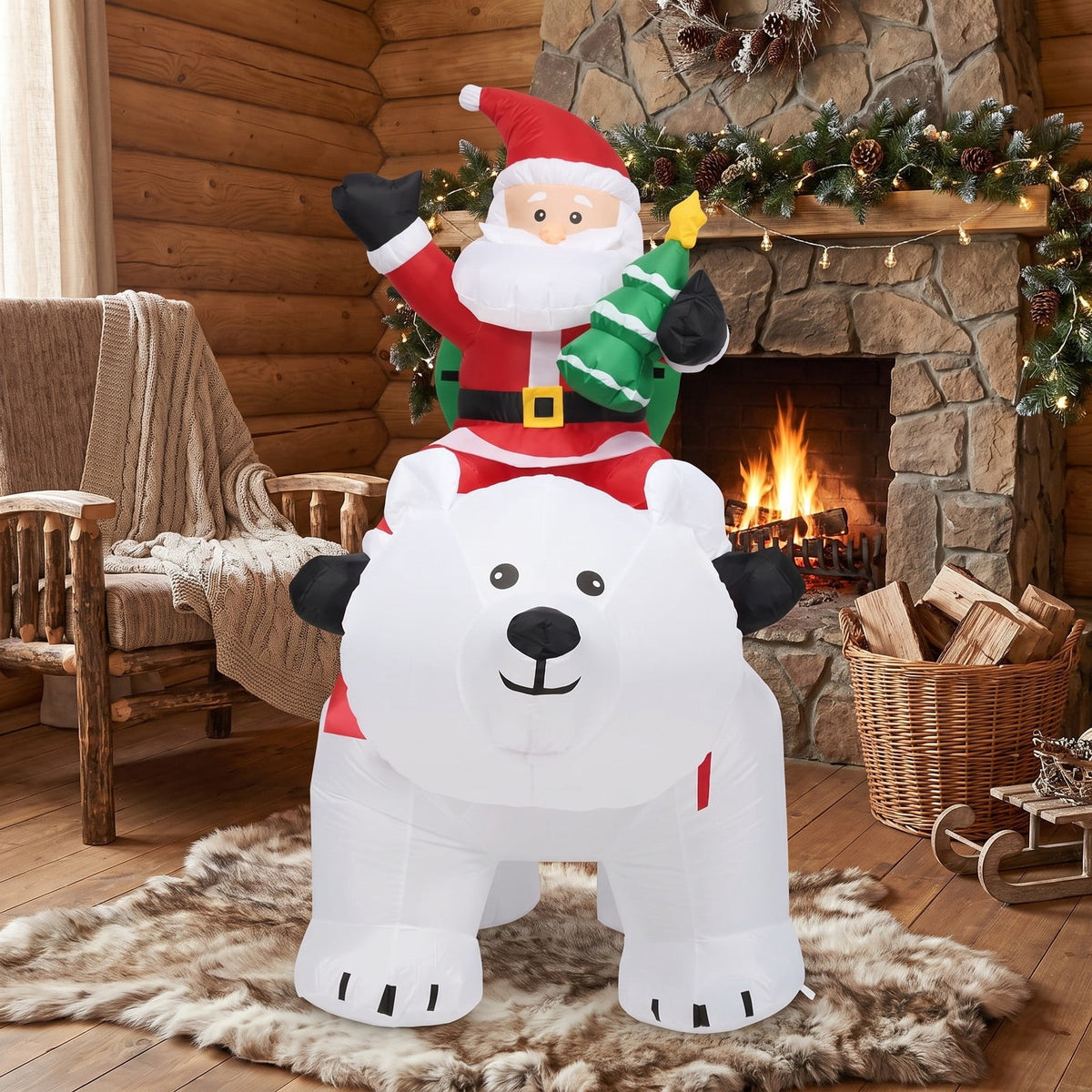 Airfind 6.5 Feet Christmas Inflatable Santa Riding Polar Bear with Shaking Head LED Lights, Polyester fabric Frame, Show in the picture