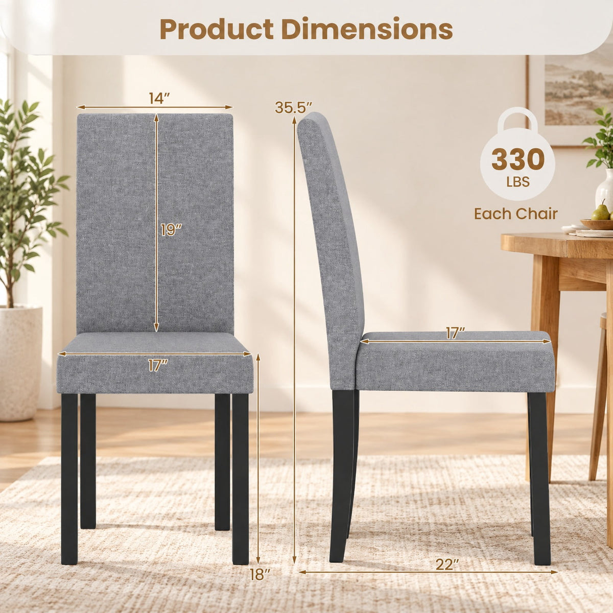 Airfind Set of 2 Dining Chair Mid-Century Modern Fabric Upholstered Parson Chairs, Chair 330 lbs Capacity, 17in x 22in x 35.5in Footprint, Light Gray