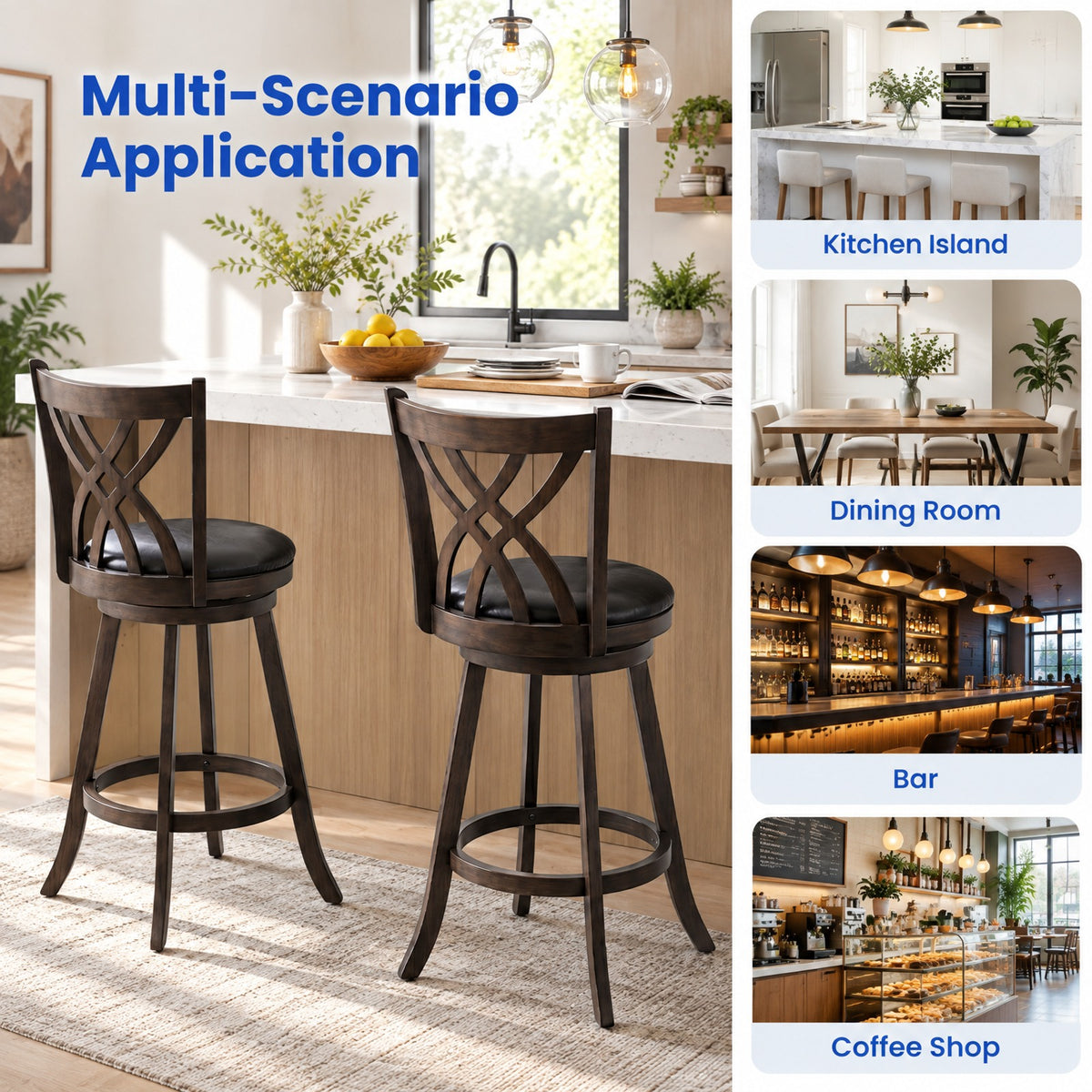 Airfind Set of 4 29 Inch Counter Height Bar Stools with Rubber Wood Frame, 330 lbs Capacity, Rubber Wood PU Sponge Metal Frame, Gray