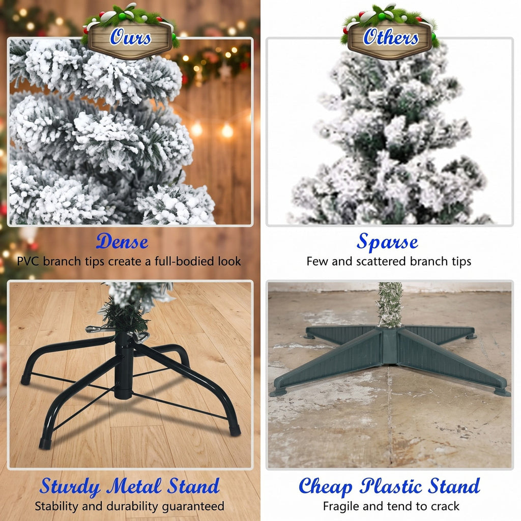AIRFIND 7.5 ft Pre-Lit Pencil Christmas Tree with 350 Warm White LED Lights, 641 Flocked Branch Tips, Hinged Sections and Folding Metal Stand