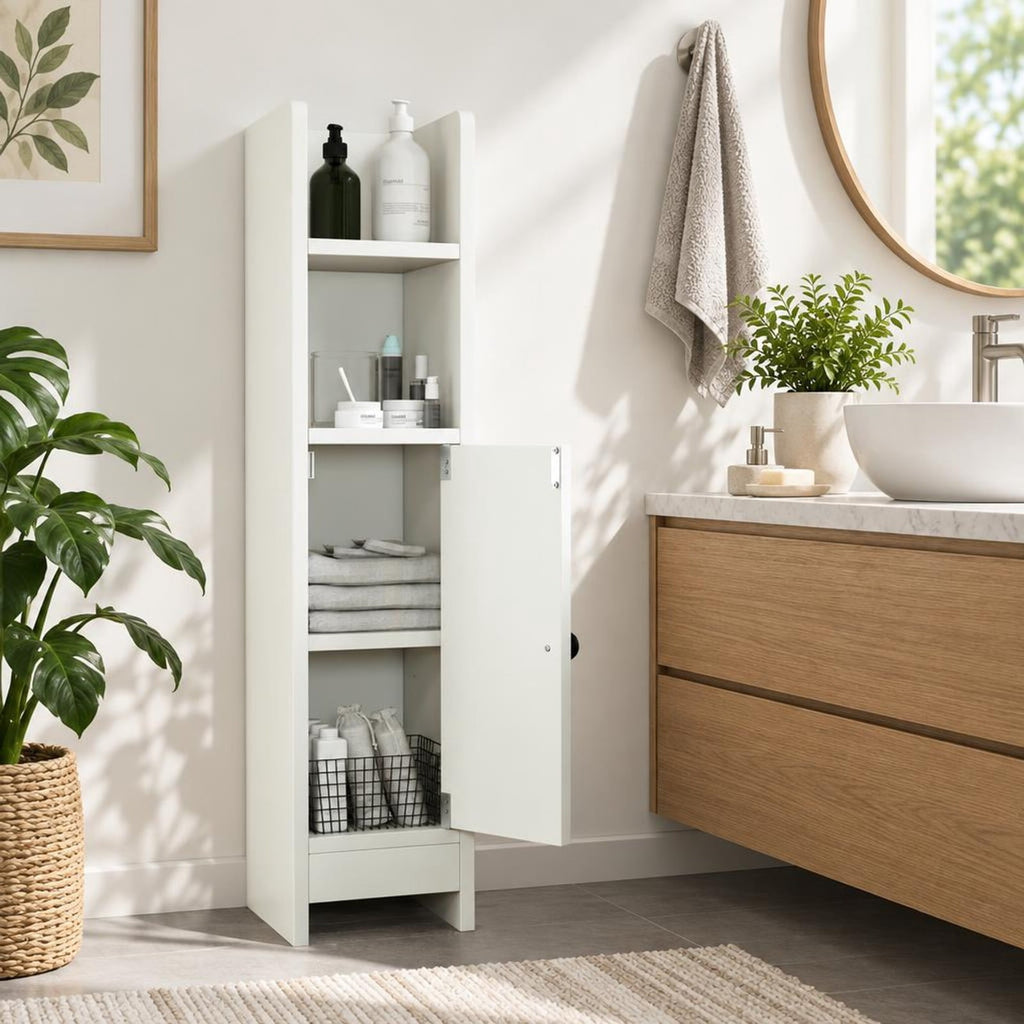 Airfind Bathroom Slim Cabinet Corner with Door and Adjustable Shelf, 44 lbs Capacity, Engineered Wood Frame, White
