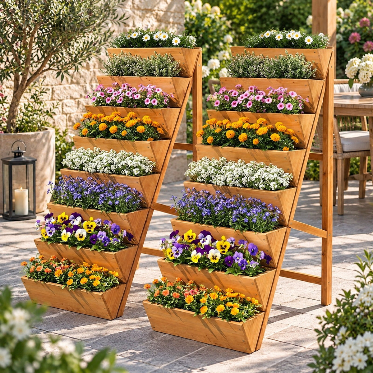 Airfind 8-tier Vertical Raised Garden Bed Wood Elevated Planter Box with Legs, Fir Wood Frame, 40 x 24 x 59 Single Box Interior Footprint, Orange