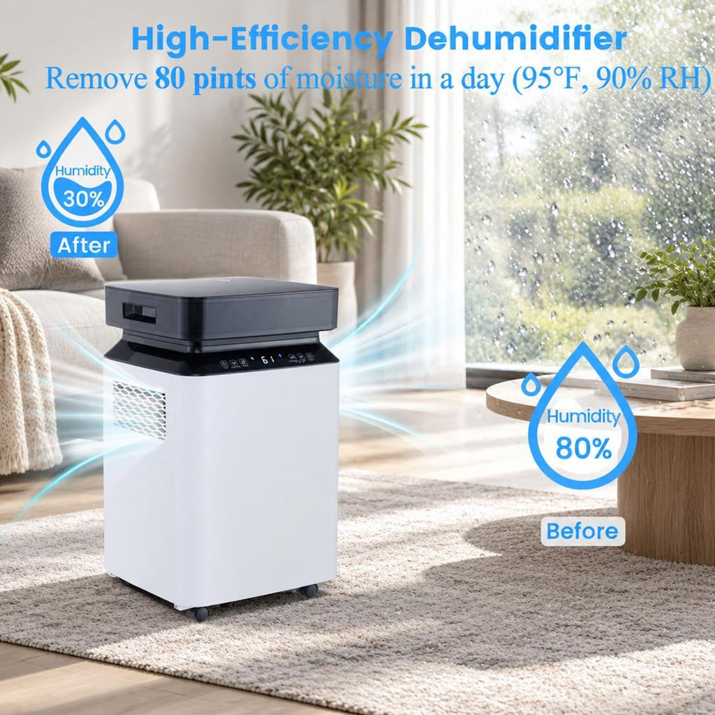Airfind 70/90 Pint 4500/6000 Sq. Ft Dehumidifier with Continuous and Auto Mode-70 Pints, ABS Frame, 13 Inch x 12 Inch x 21.5 Inch (L x W x H) Dehumidify, White