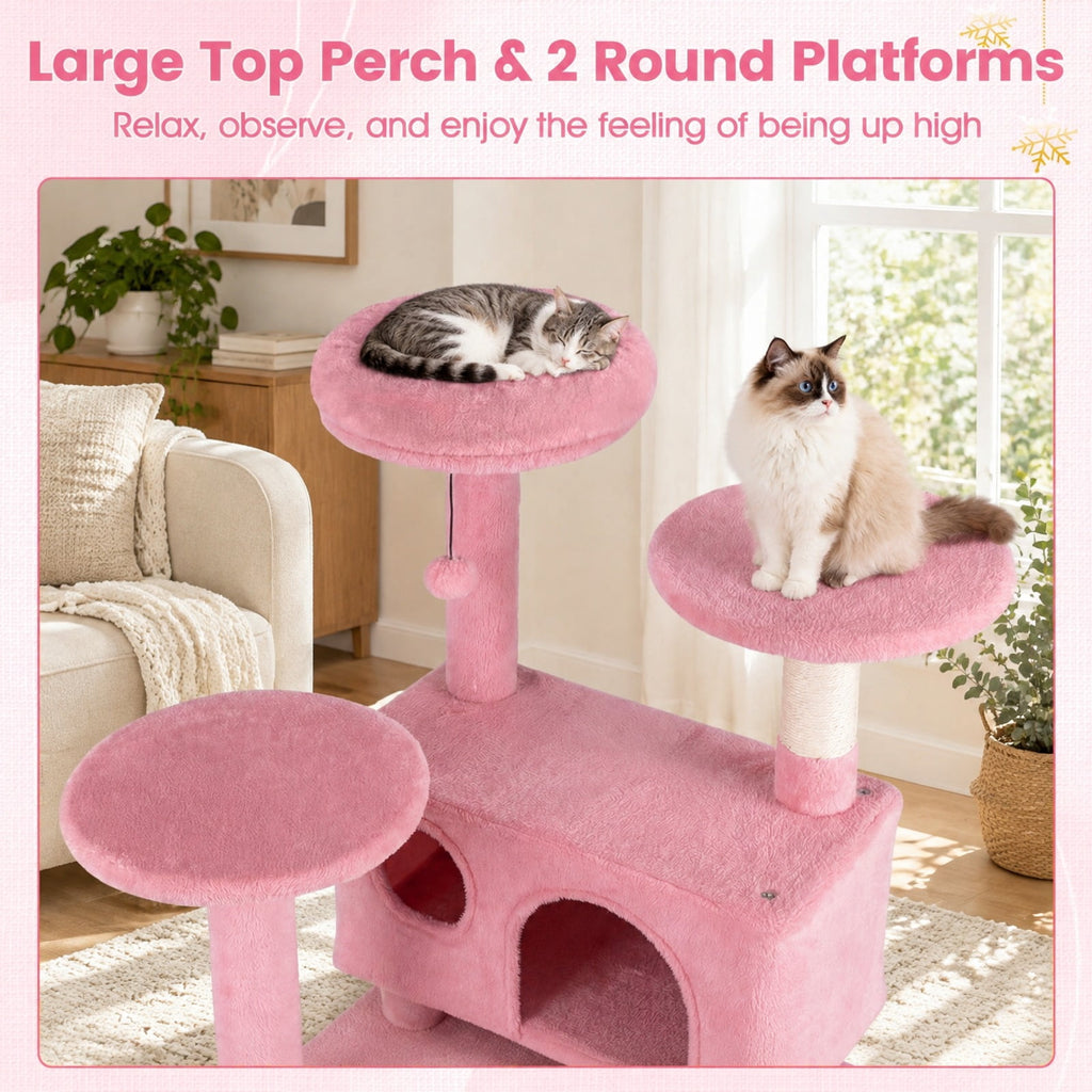 Airfind 52 Inch Tall Cat Tree Tower for Indoor Cats, 22 lbs Capacity, Engineered Wood Sponge Plush Fabric Sisal Frame, Pink