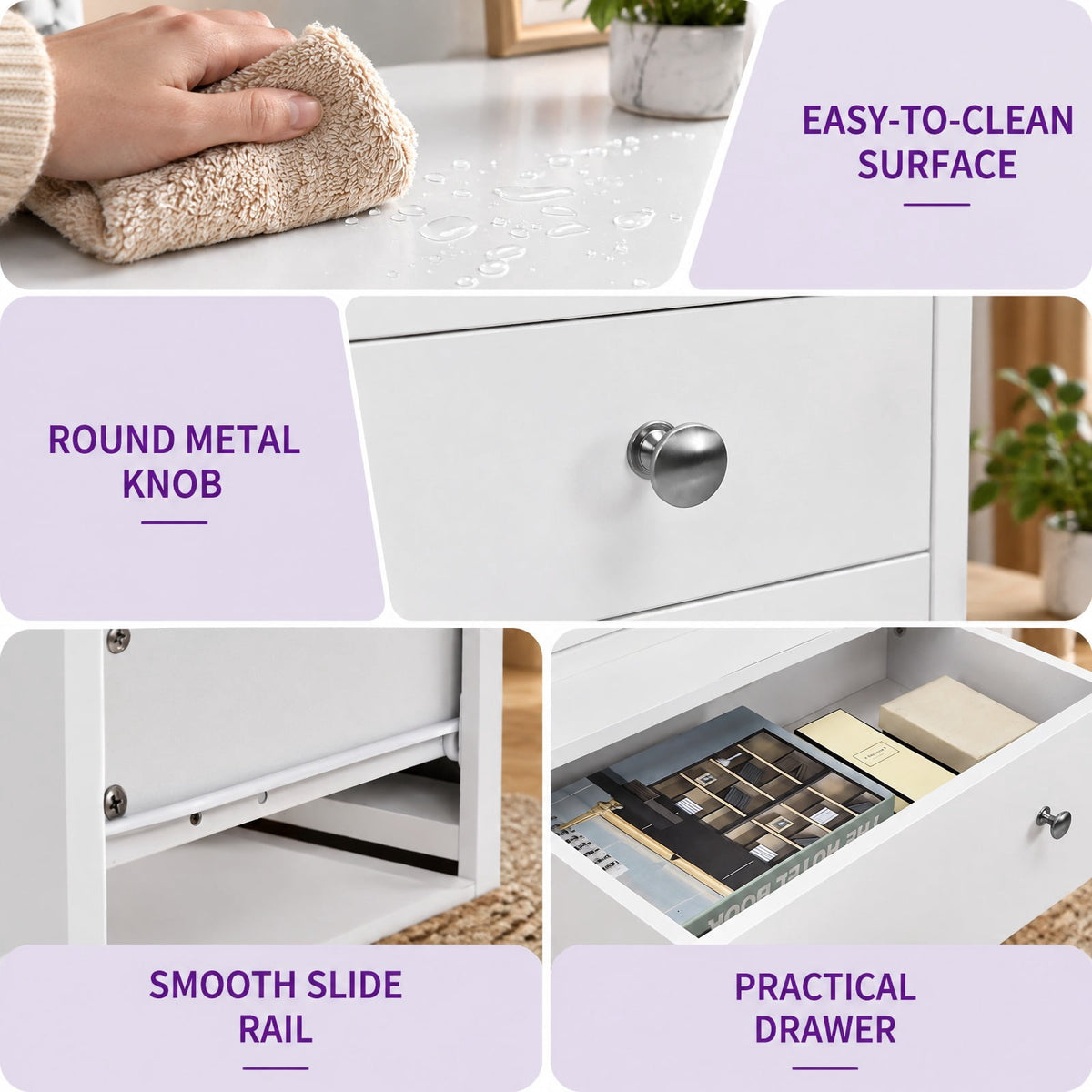 Airfind 3 Drawer Dresser with Cubbies Storage Chest for Bedroom Living Room, Engineered wood metal Frame, 24in x 16in x 37in Footprint, White