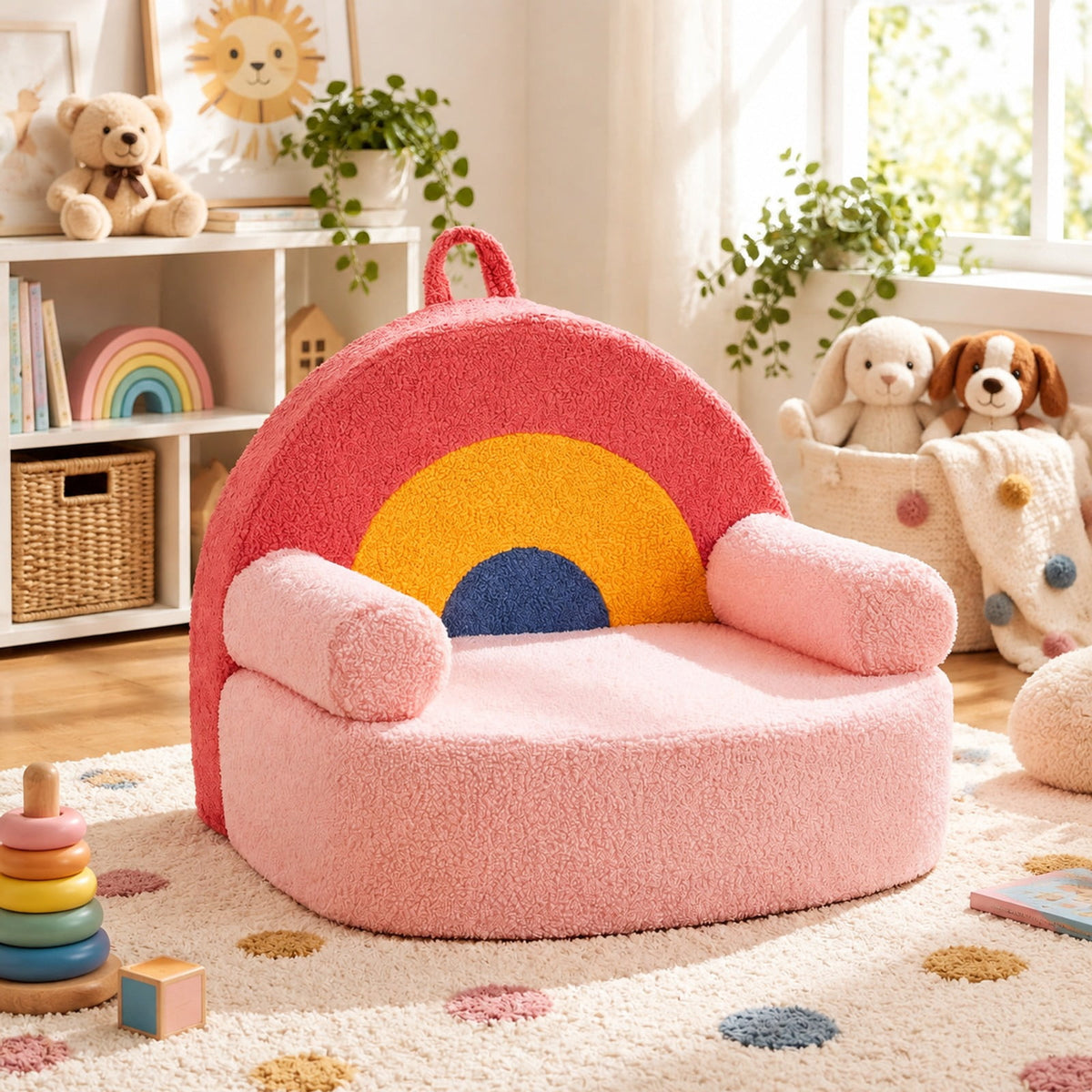 Airfind Kids Sofa Toddler Foam Couch with Soft Fleece Fabric Cover, Teddy Fleece Fabric Frame, for 3+ years old, 21.5in x 17.5in x 17.5in Footprint