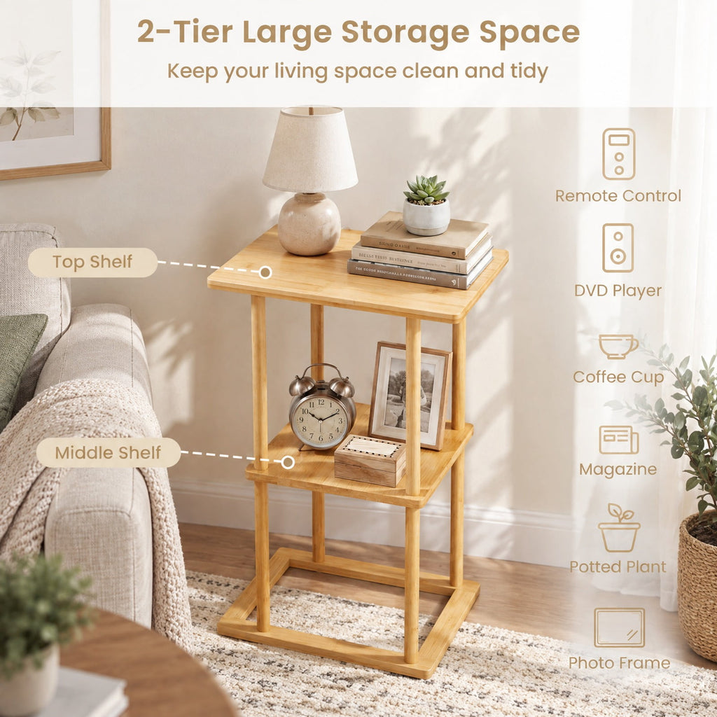 Airfind 2 Pieces Side Table with Storage Shelves and Bamboo Construction, 22 lbs Capacity, Bamboo Frame, 15.7 x 11 x 25.6 Footprint, Natural