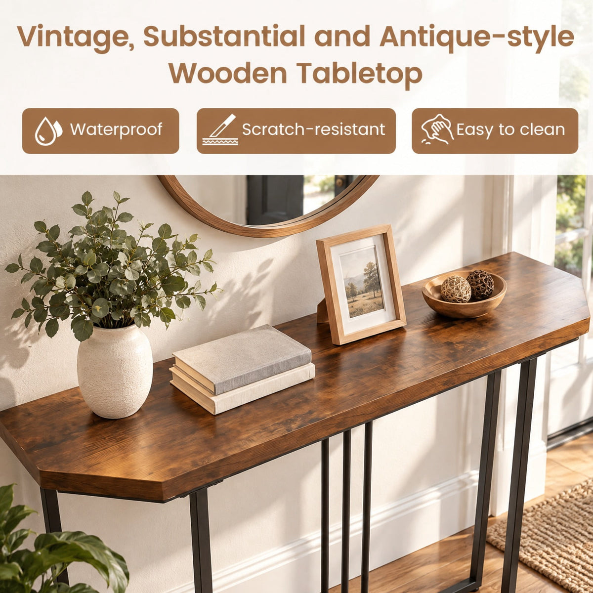Airfind Modern Console Table Narrow Entryway Table with Metal Legs, 88 lbs Capacity, Engineered Wood Metal Frame, 44 x 12 x 36 Footprint, Brown