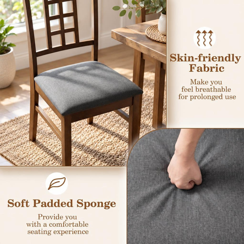 Airfind Rubber Wood Dining Chairs Set of 2 with Lattice Back, Chair 330 lbs Capacity, Rubber Wood Linen Fabric Sponge Frame, Brown