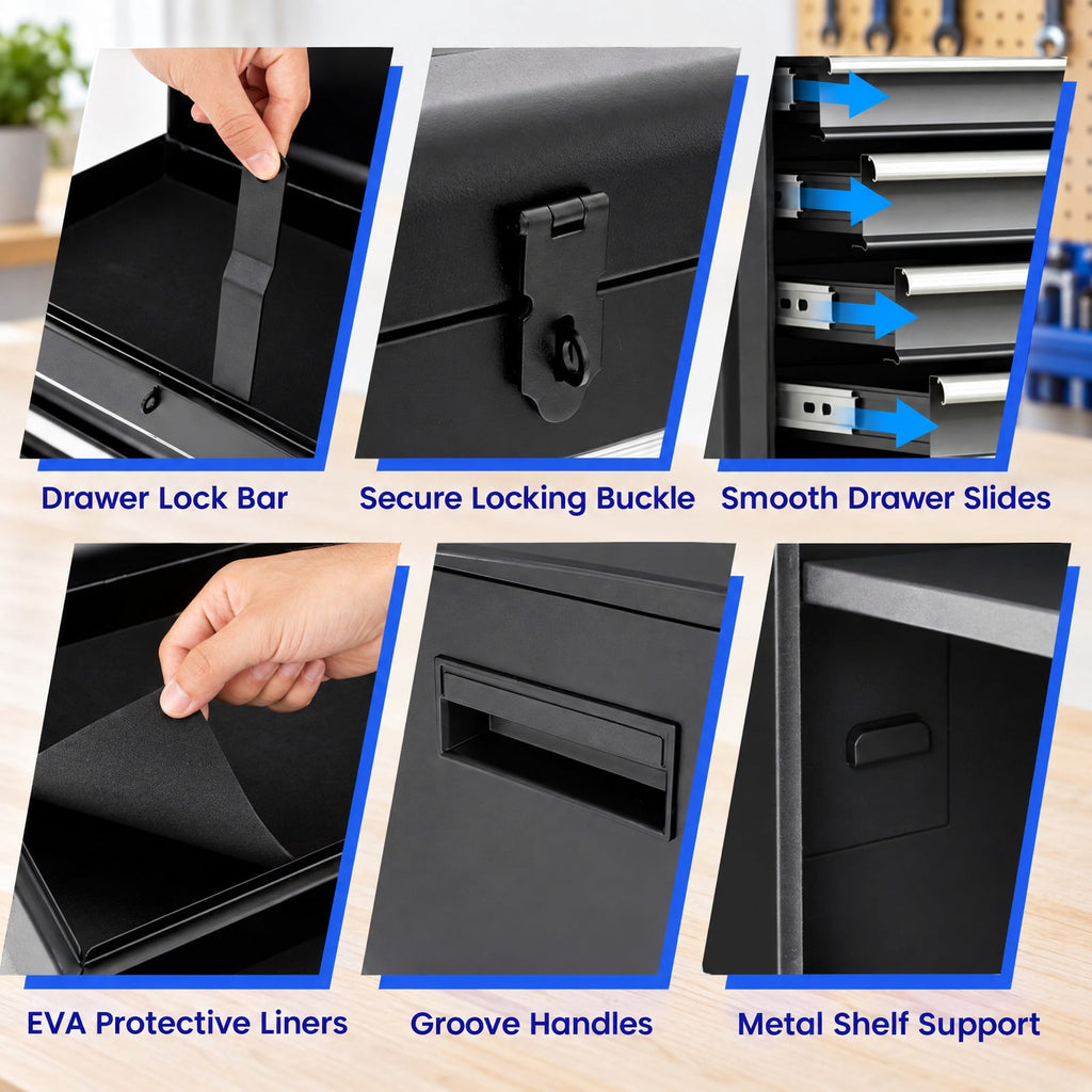 Airfind 2-in-1 Tool Chest and Cabinet with 5 Sliding Drawers, 220.5 lbs Capacity, Steel rubber-plastic synthetic Frame, Black