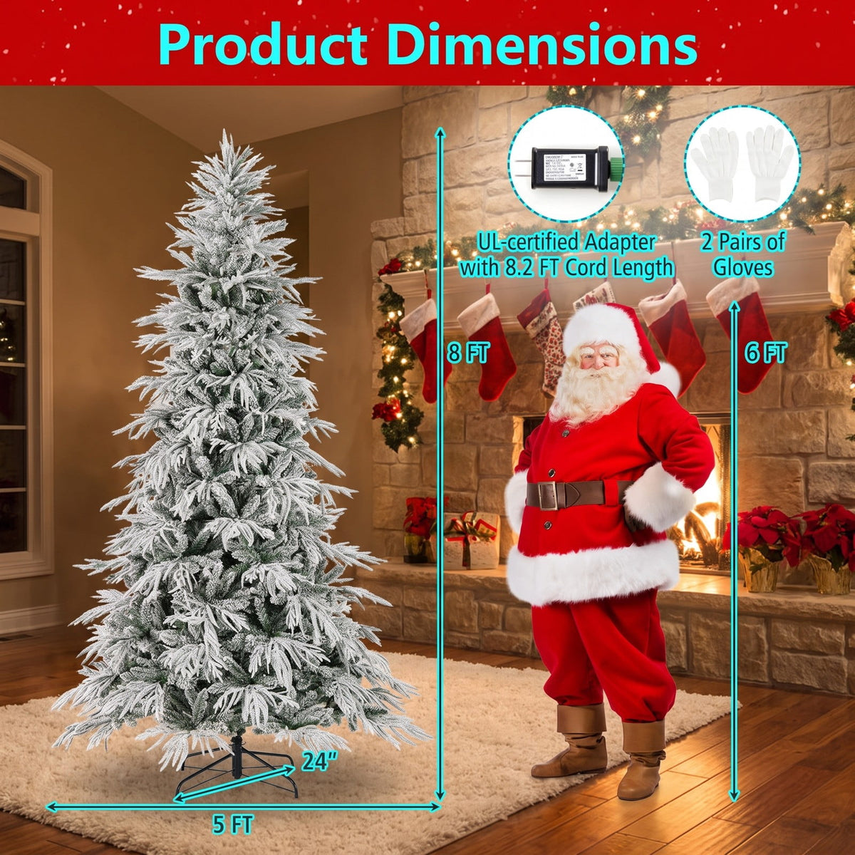 Airfind 8 Feet Snow-flocked Artificial Christmas Tree Pre, PE PVC Metal Tree Height 8/7/6 ft Tree Width 5/4.5/3.5 ft Frame, White