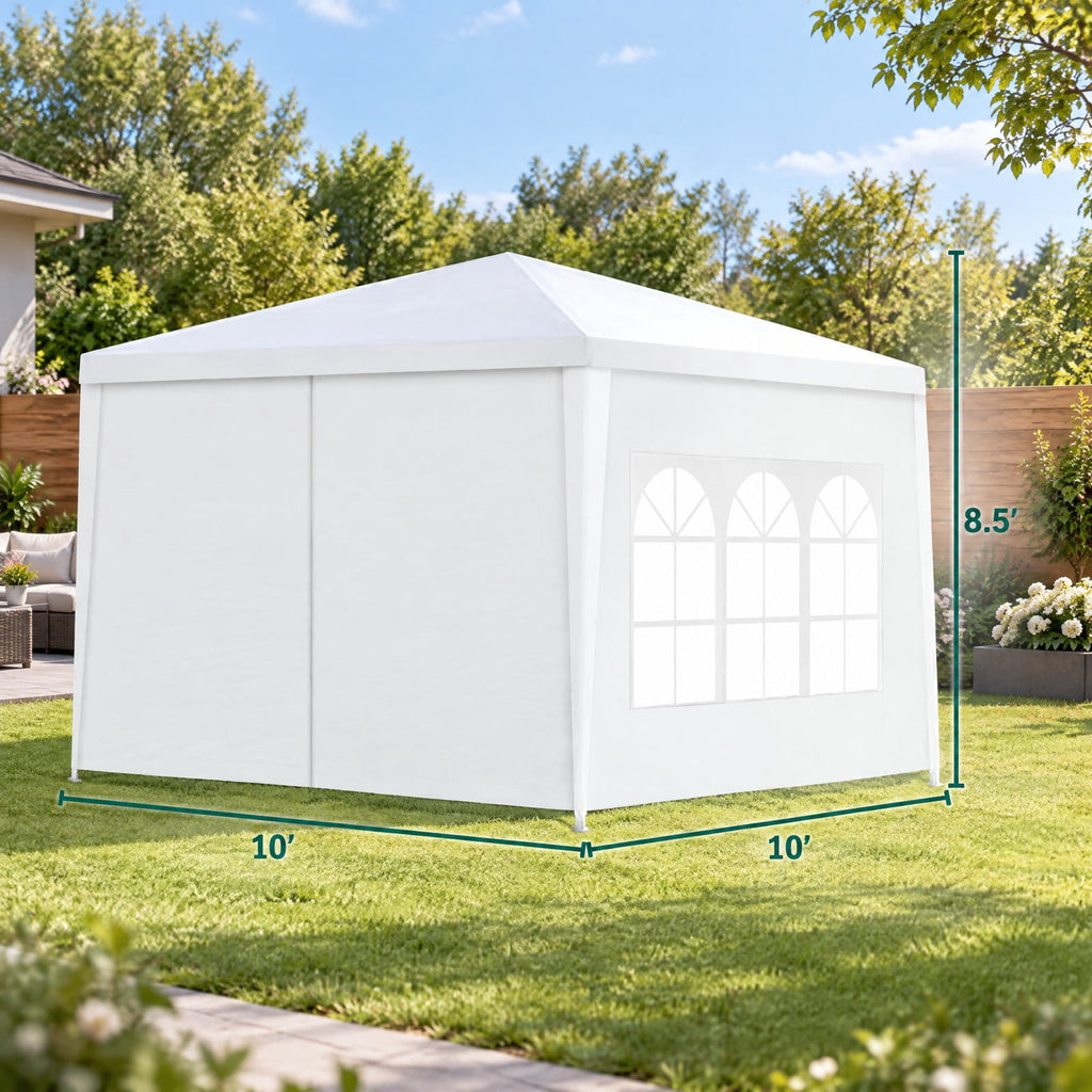 Airfind 10 x 10 Feet Outdoor Side Walls Canopy Tent with 4 Removable Sidewalls, Polyethylene fabrics Frame: Powder coated steel Frame, White