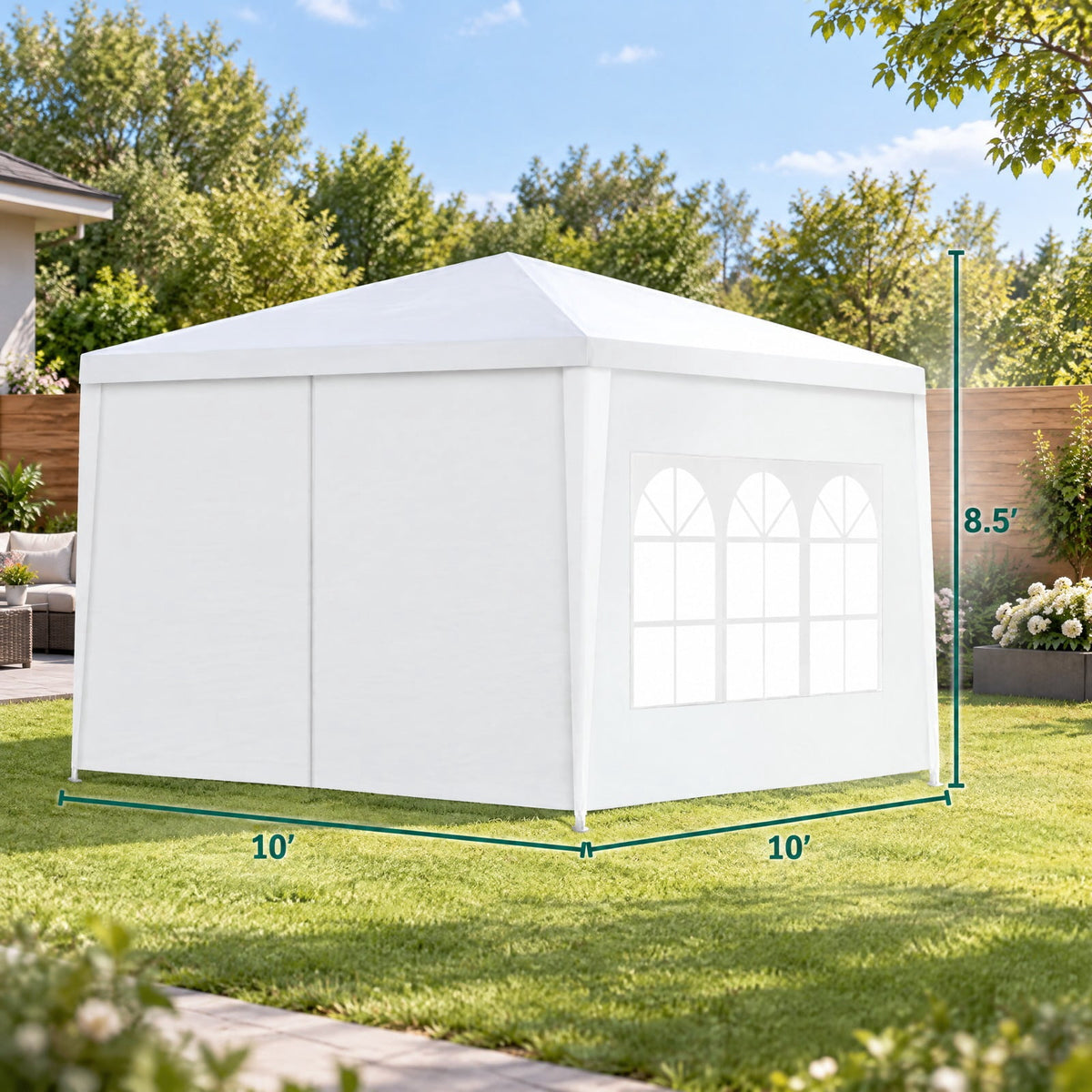 Airfind 10 x 10 Feet Outdoor Side Walls Canopy Tent with 4 Removable Sidewalls, Polyethylene fabrics Frame: Powder coated steel Frame, White