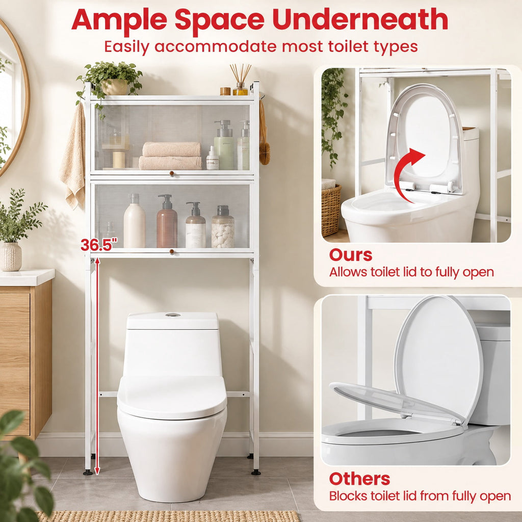 Airfind Over-the-toilet Cabinet Bathroom Organizer with 2 Flip-up Cabinets, 33 Lbs Capacity, Carbon Steel PC Plastic, White