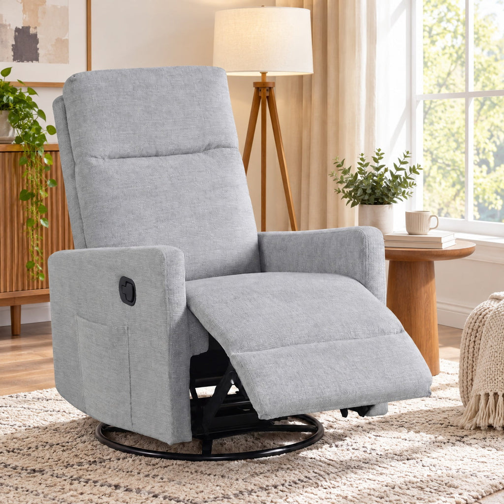 Airfind Swivel Rocking Chair 360° Nursery Reclining Rocker Armchair with Cushioned Back, 330 lbs Capacity, Lint Fabric Frame, Gray
