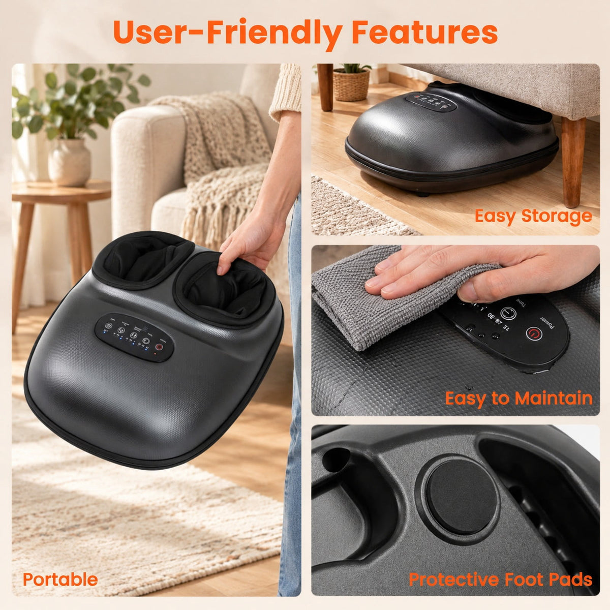 Airfind Shiatsu Foot Massager Machine with 2-Level Heat and Air Compression, EVA ABS Polyester Fabric Frame, Black