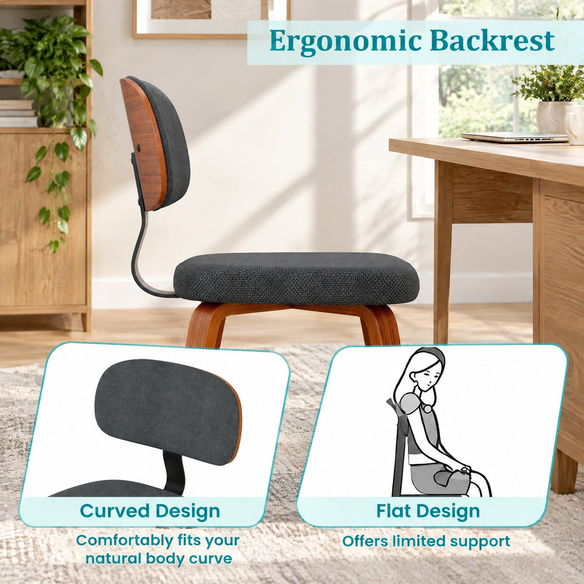 Airfind Chenille Fabric Upholstered Wooden Kitchen Chairs Set of 4, Chenille Sponge Bentwood Metal Frame, 330 lbs Capacity, Dark Gray