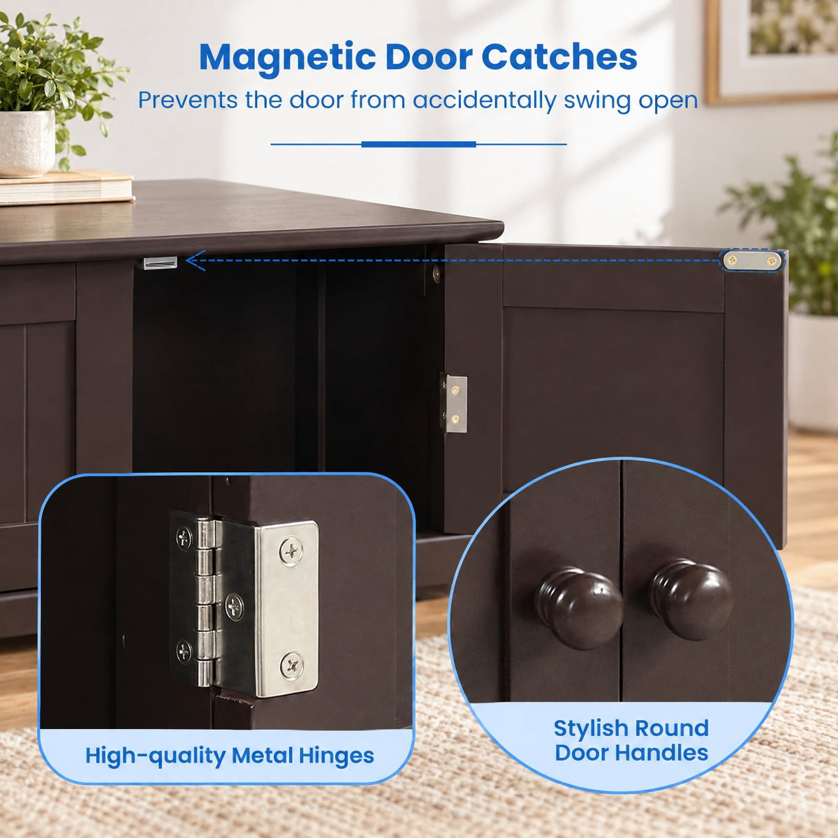 Airfind Bathroom Floor Storage Double Door Cupboard Cabinet, 22 lbs Capacity, MDF Frame, 24in x 14in x 34.5in Footprint, Brown
