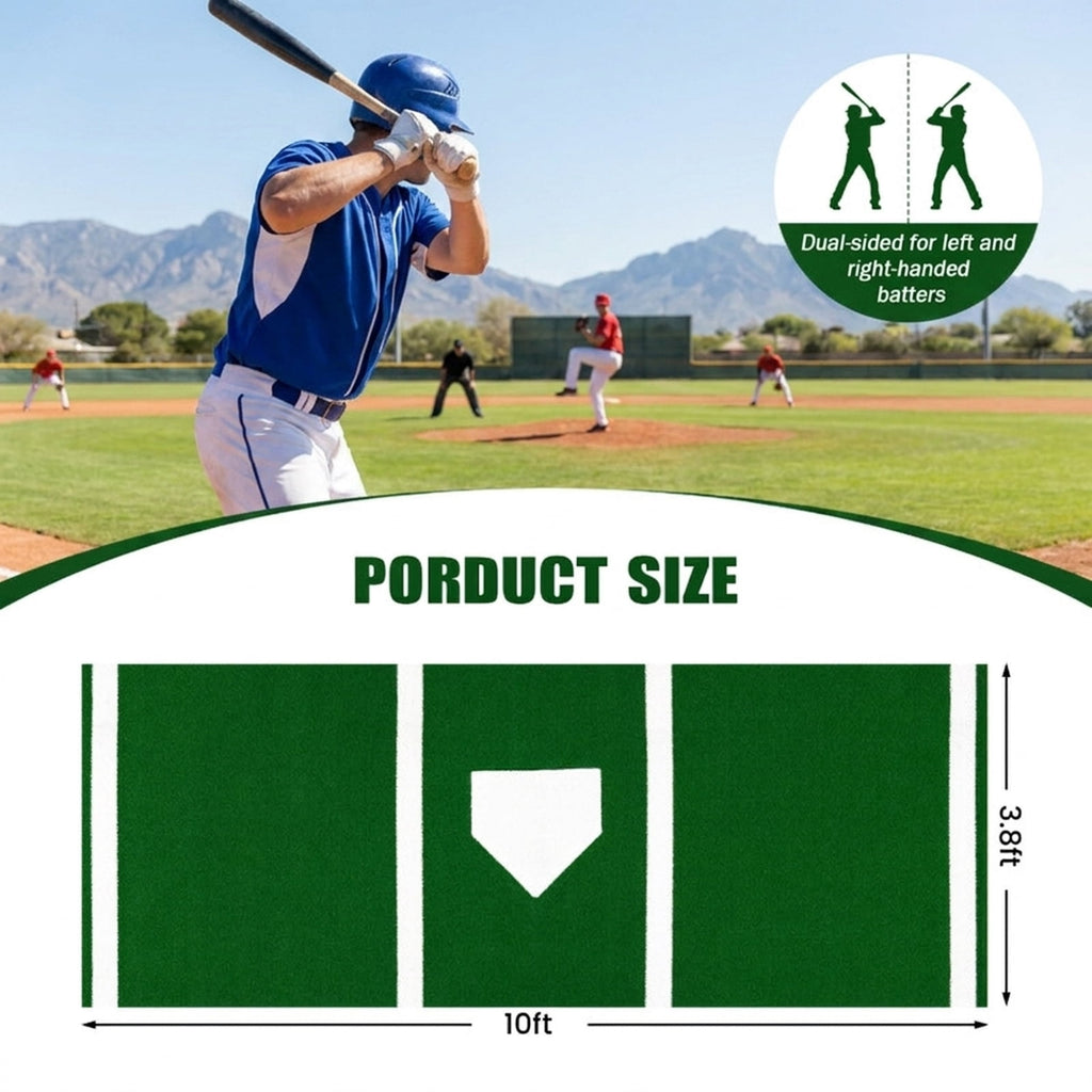 Airfind 10 ft x 3.8 ft Baseball and Softball Batter Practice Mat with Home Plate Markings, Green