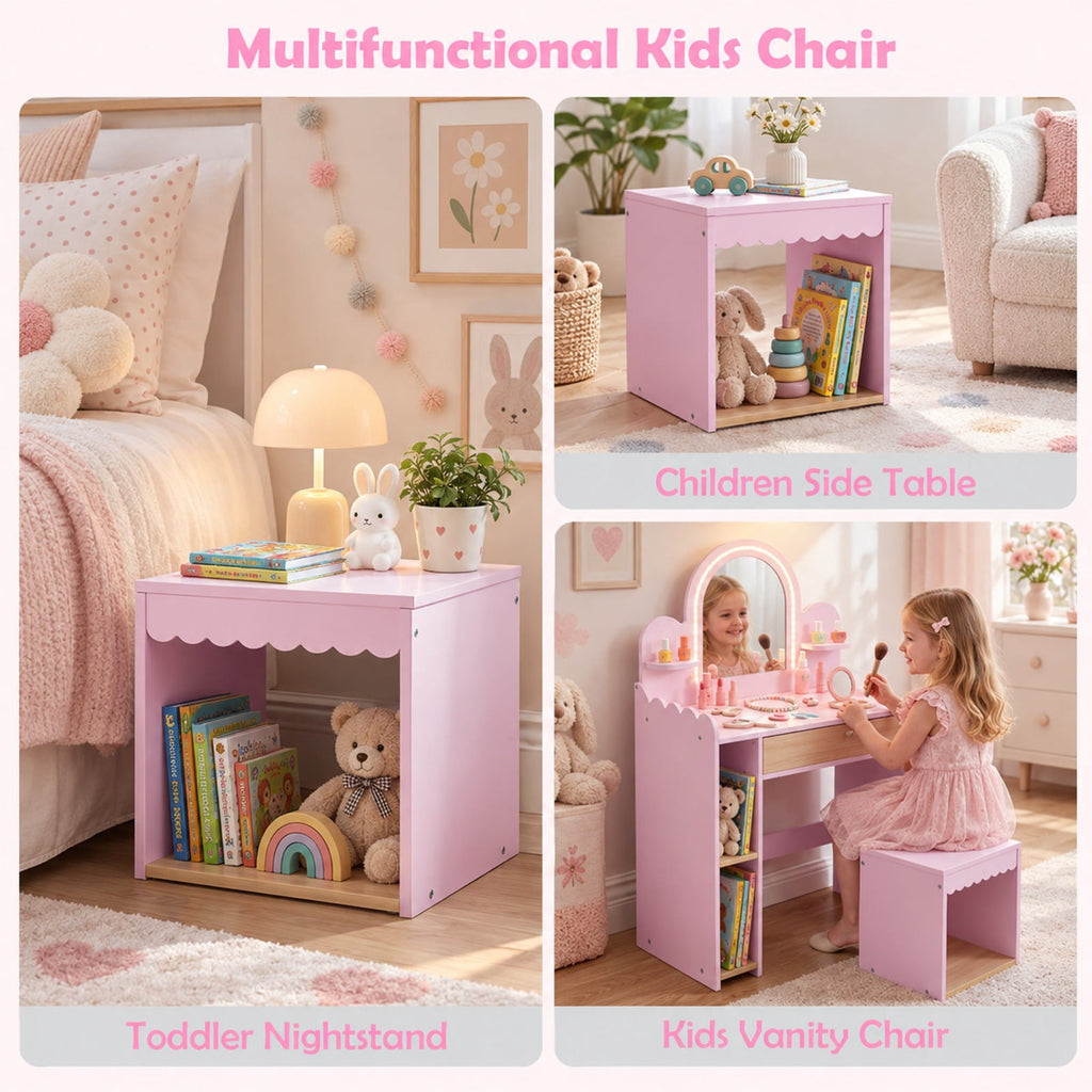 Airfind Pretend Personal Dressing Table Set with 2 Small Shelves and Compartments, 90 Lbs Capacity, Engineered Wood, for 3 and Years Old, Pink